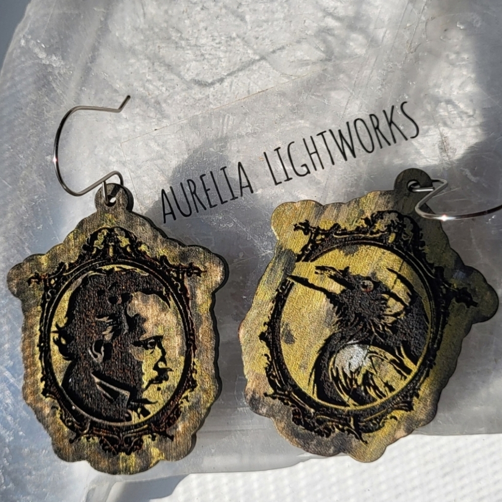 Edgar Allan Poe & the Raven hand-crafted earrings 🖤